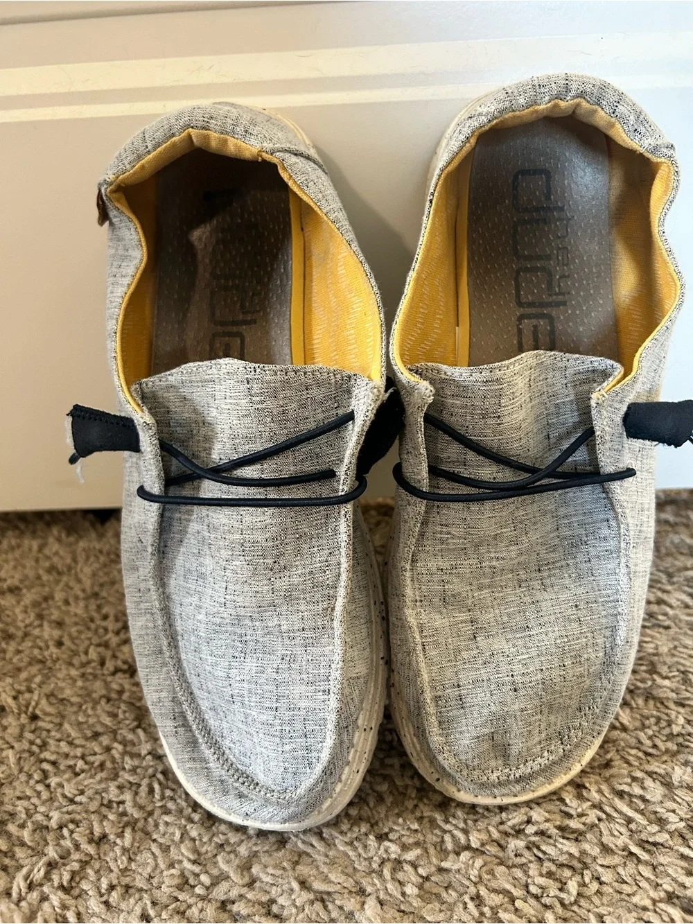 Hey Dude Women's Light Gray Slip-On Flats with Yellow Lining